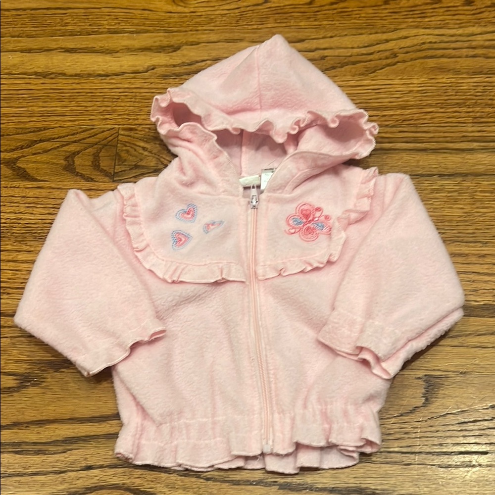 Coney Isle Pink Hooded Baby Jacket Embroidery Heart Butterfly 3-6M